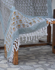 BLOCK PRINT HANDWOVEN THROW - DAMARU SAAPT PATTI - Fabdivine