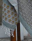 BLOCK PRINT HANDWOVEN THROW - DAMARU SAAPT PATTI - Fabdivine