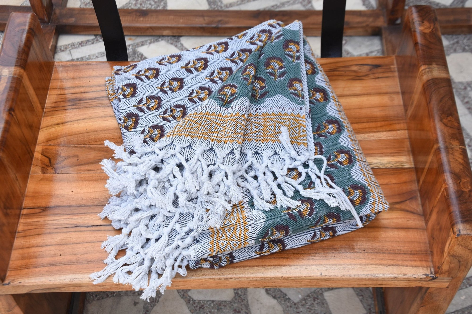 BLOCK PRINT HANDWOVEN THROW - ROHINI - Fabdivine