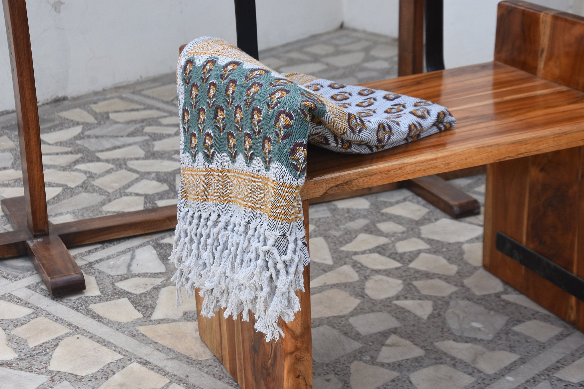 BLOCK PRINT HANDWOVEN THROW - ROHINI - Fabdivine