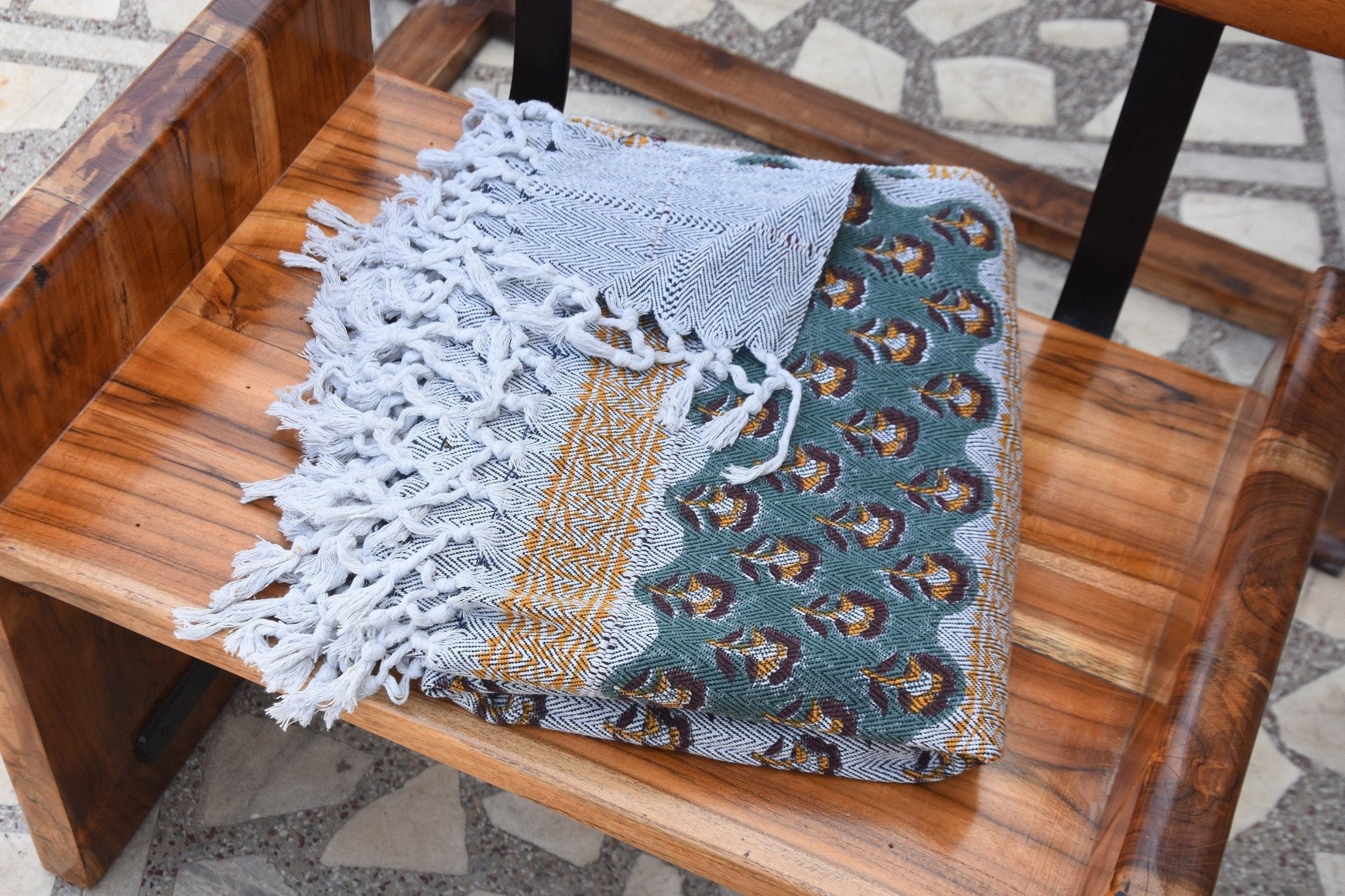 BLOCK PRINT HANDWOVEN THROW - ROHINI - Fabdivine