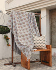 BLOCK PRINT HANDWOVEN THROW - SUMMER FLOWER - Fabdivine