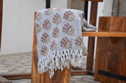 BLOCK PRINT HANDWOVEN THROW - SUMMER FLOWER - Fabdivine