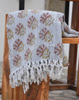 BLOCK PRINT HANDWOVEN THROW - SUMMER FLOWER - Fabdivine