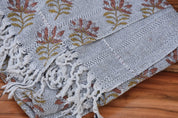 BLOCK PRINT HANDWOVEN THROW - SUMMER FLOWER - Fabdivine