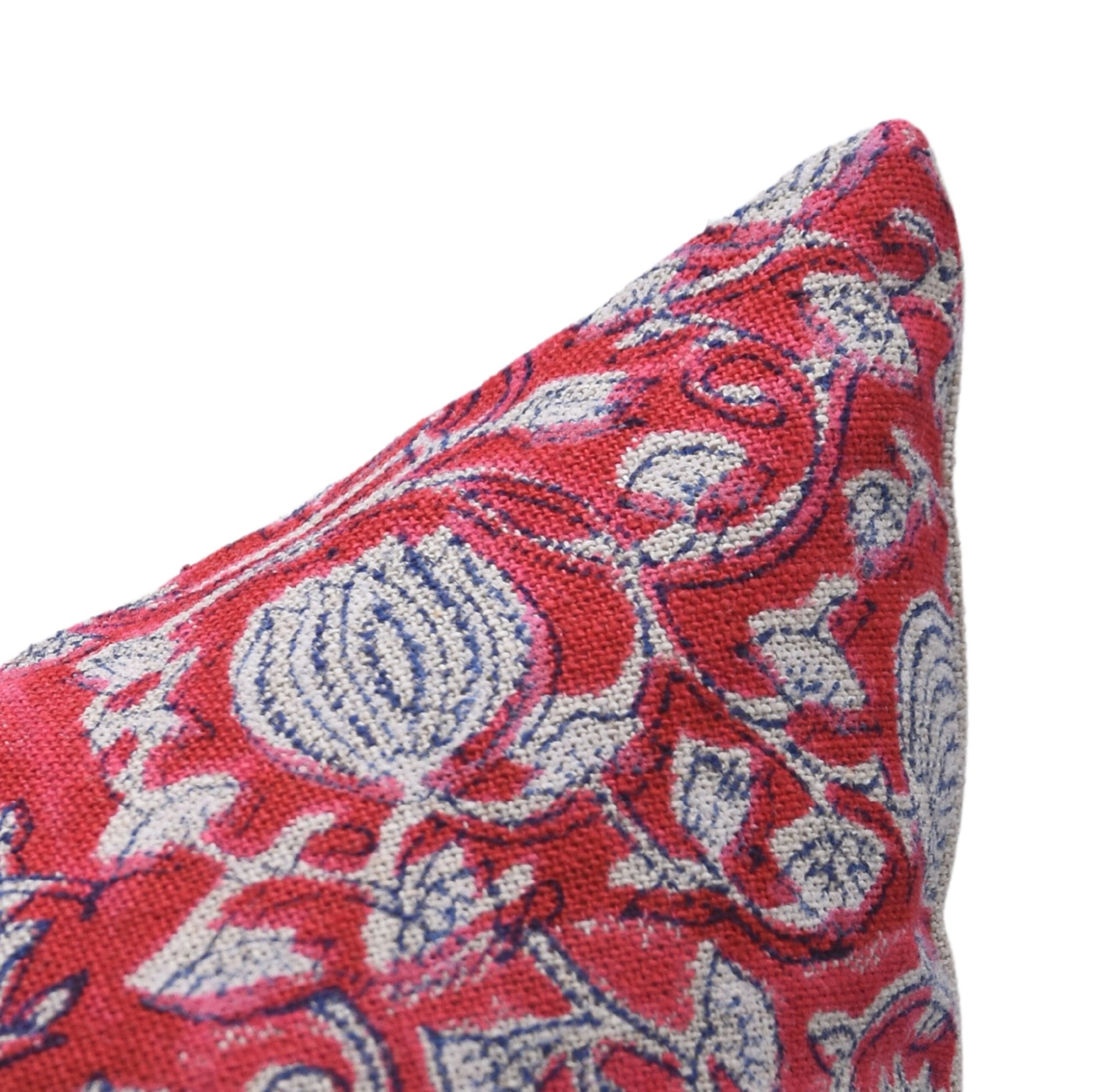 Square/Lumber block print pillow cover- thick/ heavy linen- 6 KAMAL RED - Fabdivine