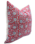 Square/Lumber block print pillow cover- thick/ heavy linen- 6 KAMAL RED - Fabdivine