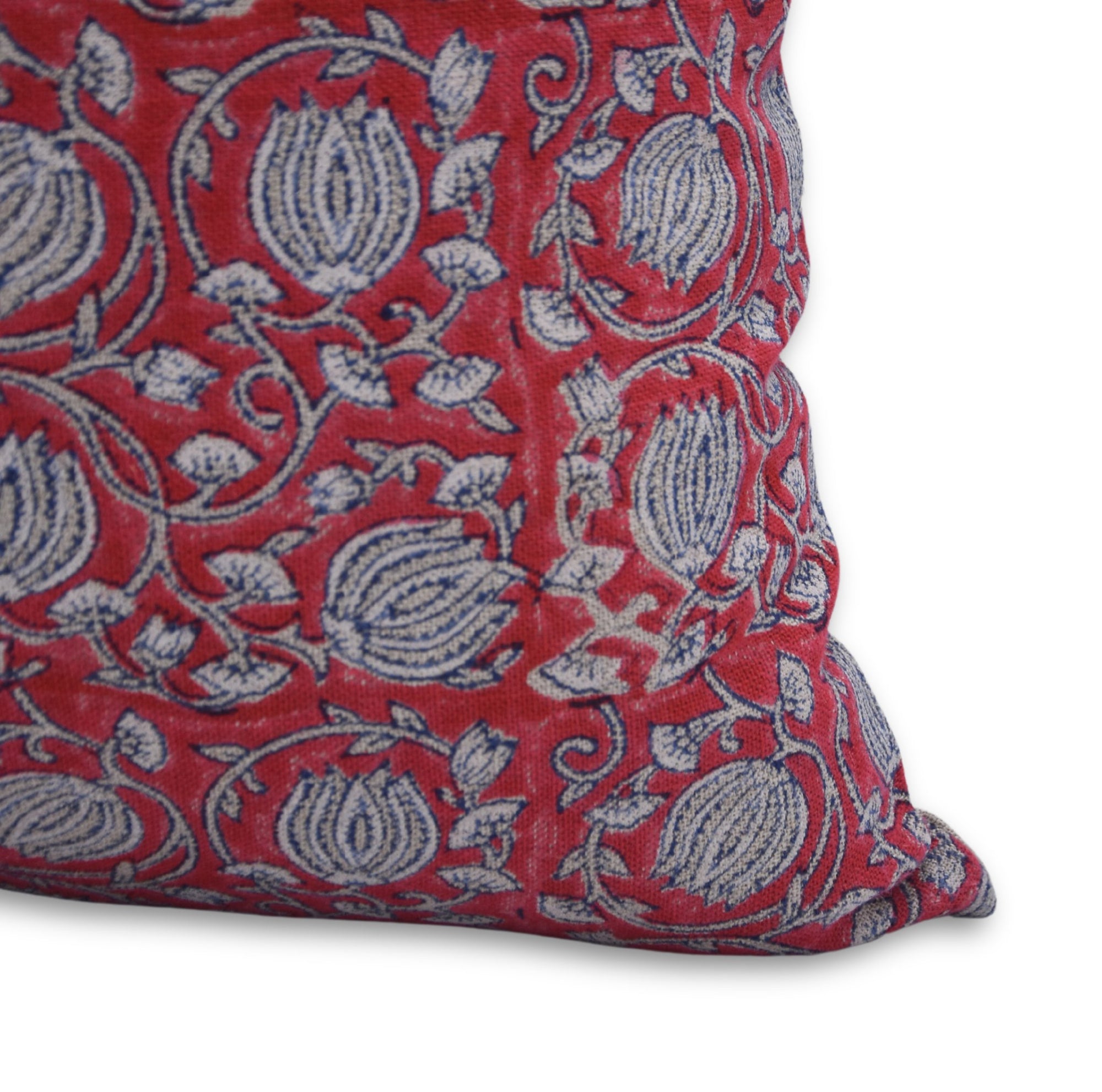 Square/Lumber block print pillow cover- thick/ heavy linen- 6 KAMAL RED - Fabdivine