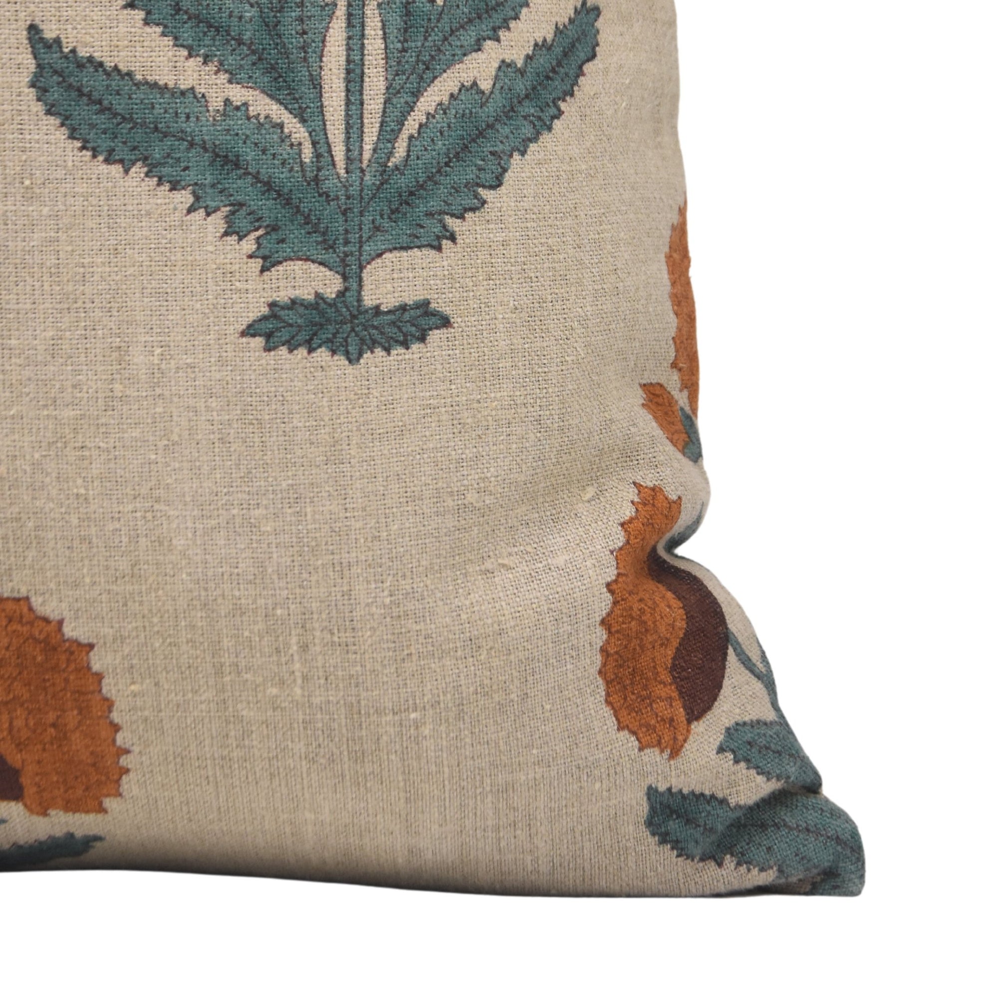 Square pillow cover in thick linen with lumber block print - Badshah - Fabdivine