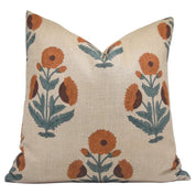 Square pillow cover in thick linen with lumber block print - Badshah - Fabdivine