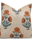 Square pillow cover in thick linen with lumber block print - Badshah - Fabdivine