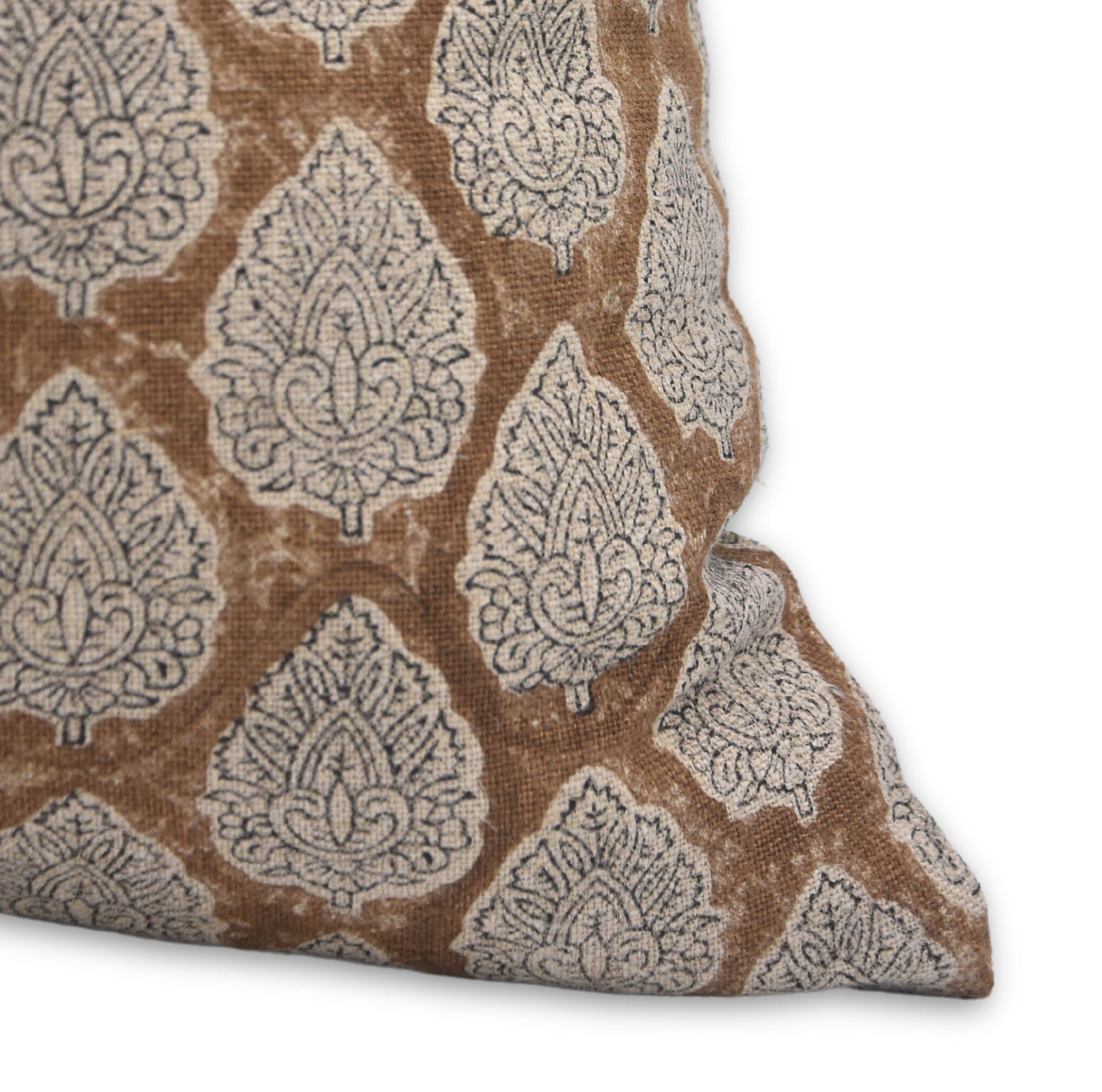 Hand Block Print thick/heavy linen designer pillow cover- BETAL LEAF BROWN - Fabdivine