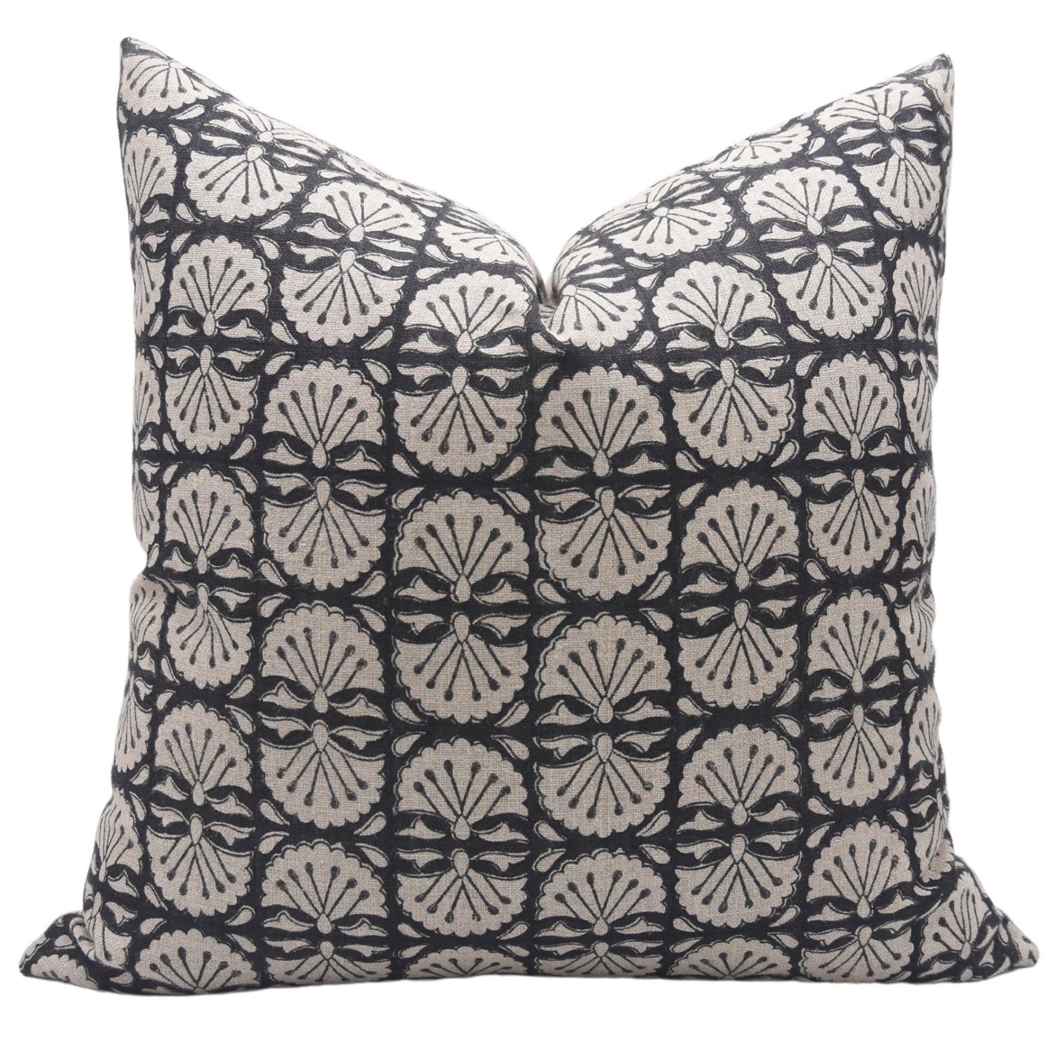 Block print Heavy Linen Pillow Cover - BIJHNI BLACK - Fabdivine