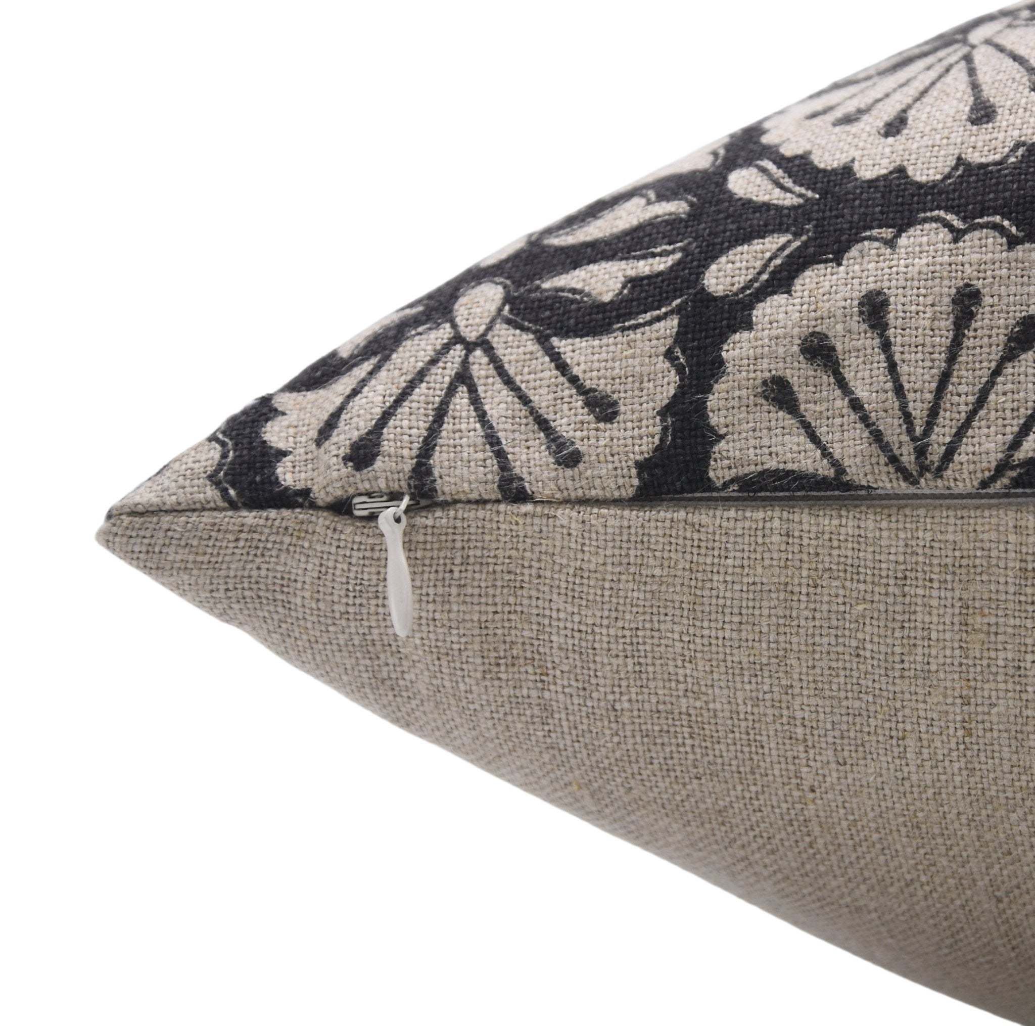 Block print Heavy Linen Pillow Cover - BIJHNI BLACK - Fabdivine