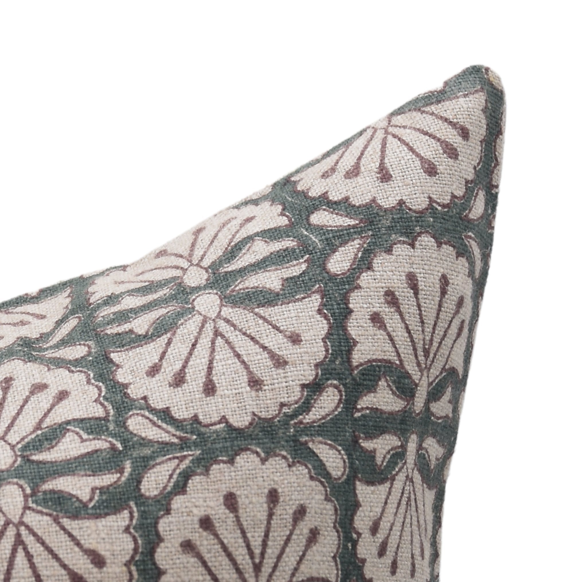 Block print Heavy Linen Pillow Cover - BIJHNI GREEN - Fabdivine