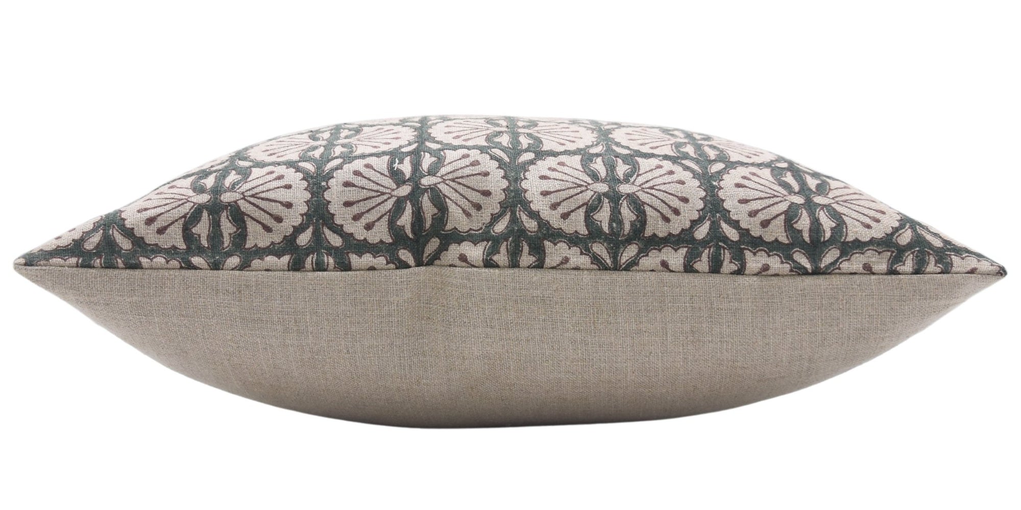 Block print Heavy Linen Pillow Cover - BIJHNI GREEN - Fabdivine