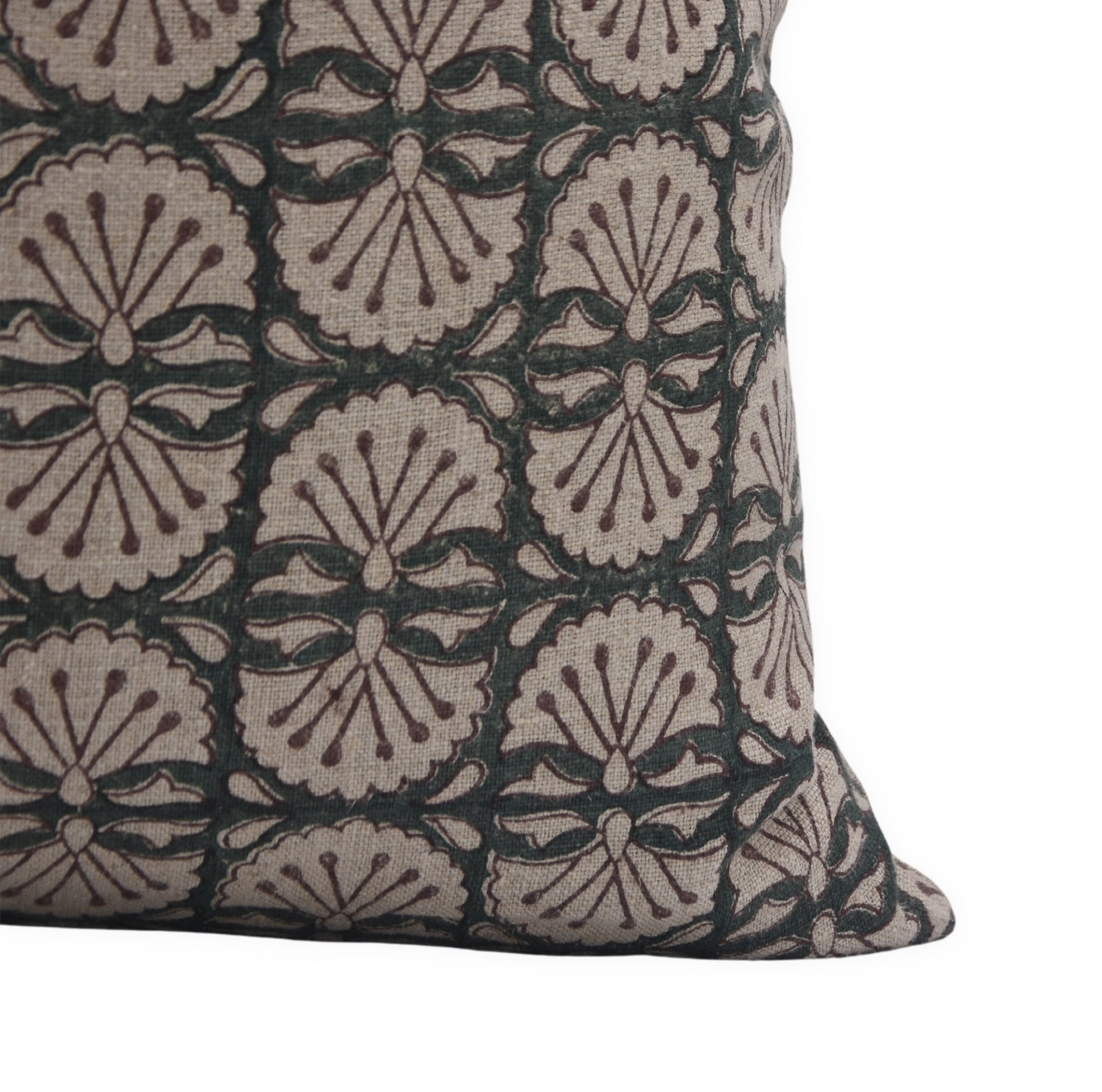 Block print Heavy Linen Pillow Cover - BIJHNI GREEN - Fabdivine