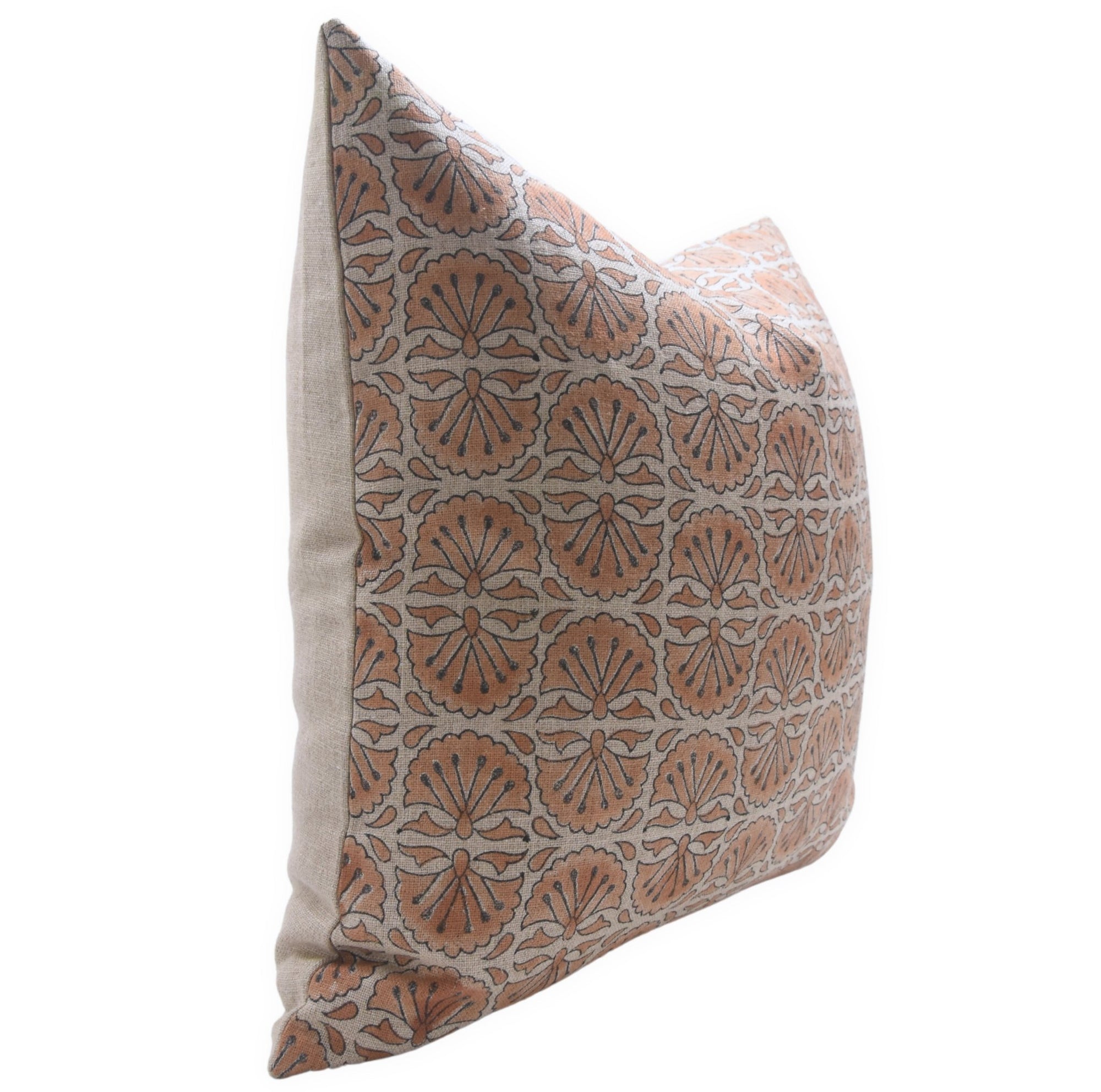 Block print Heavy Linen Pillow Cover - BIJHNI RUST - Fabdivine