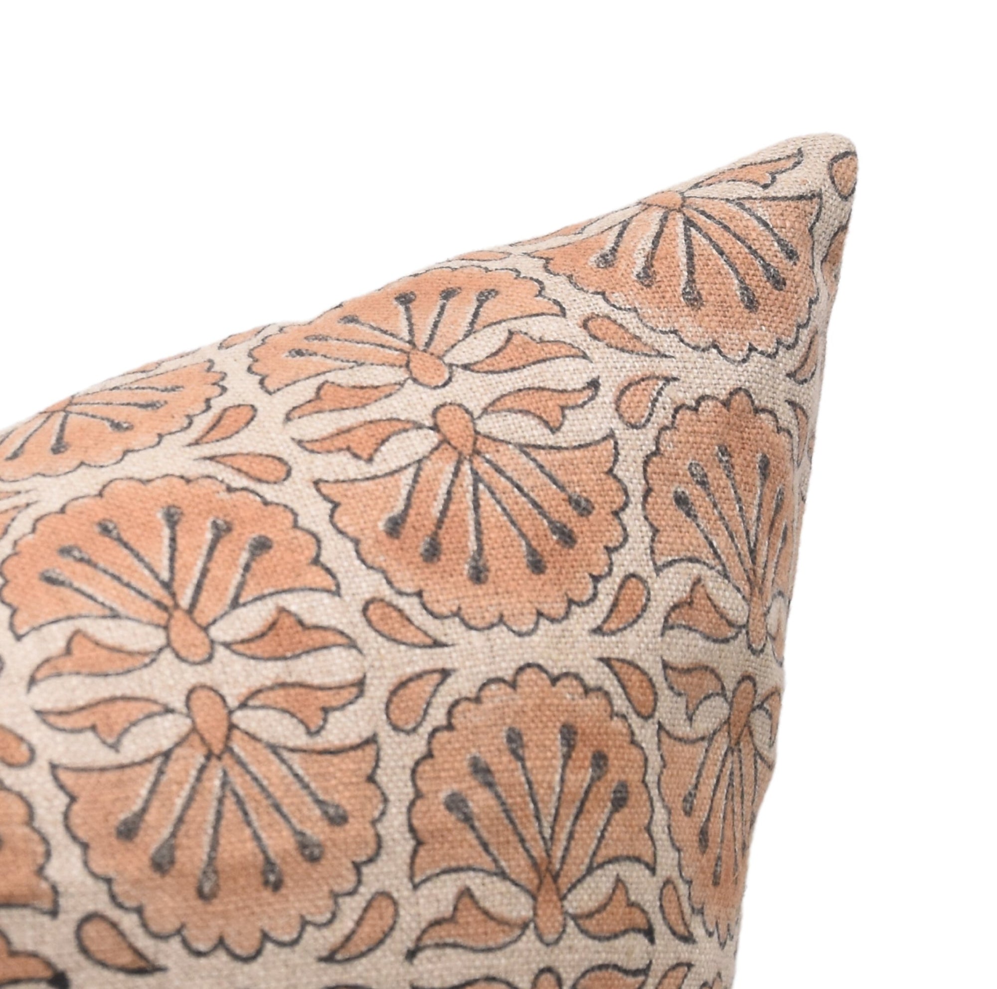 Block print Heavy Linen Pillow Cover - BIJHNI RUST - Fabdivine