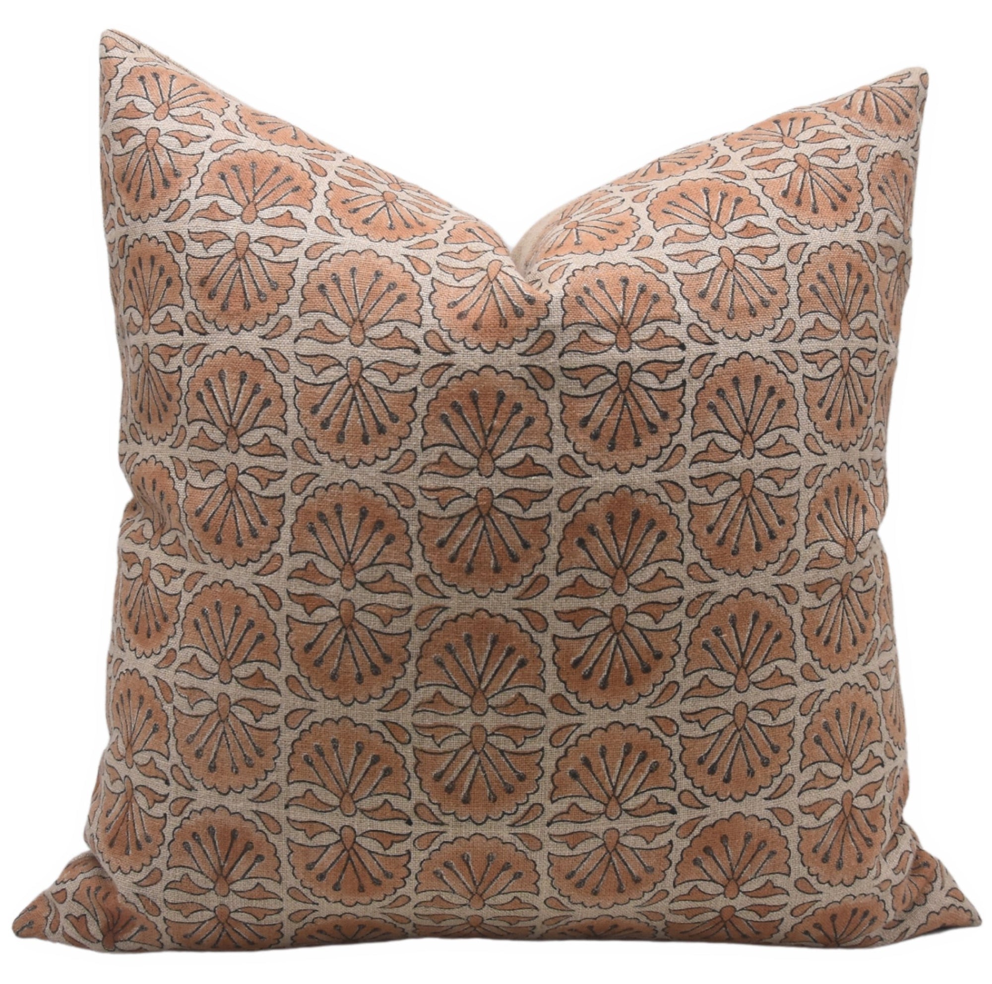 Block print Heavy Linen Pillow Cover - BIJHNI RUST - Fabdivine