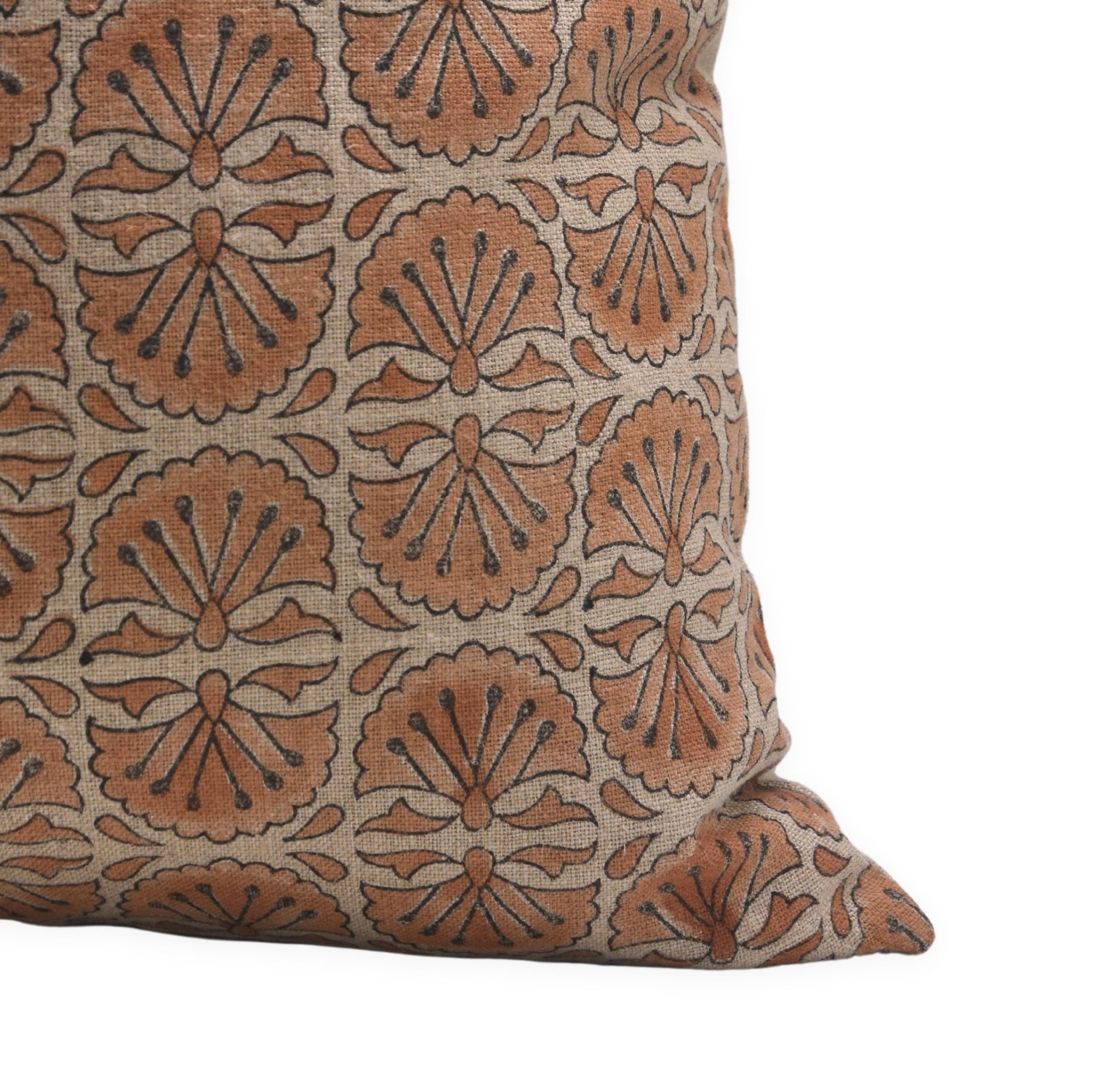 Block print Heavy Linen Pillow Cover - BIJHNI RUST - Fabdivine