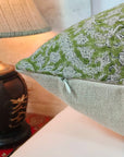 Square/Lumber block print pillow cover- Thick Linen- BLACK FOREST- GREEN - Fabdivine