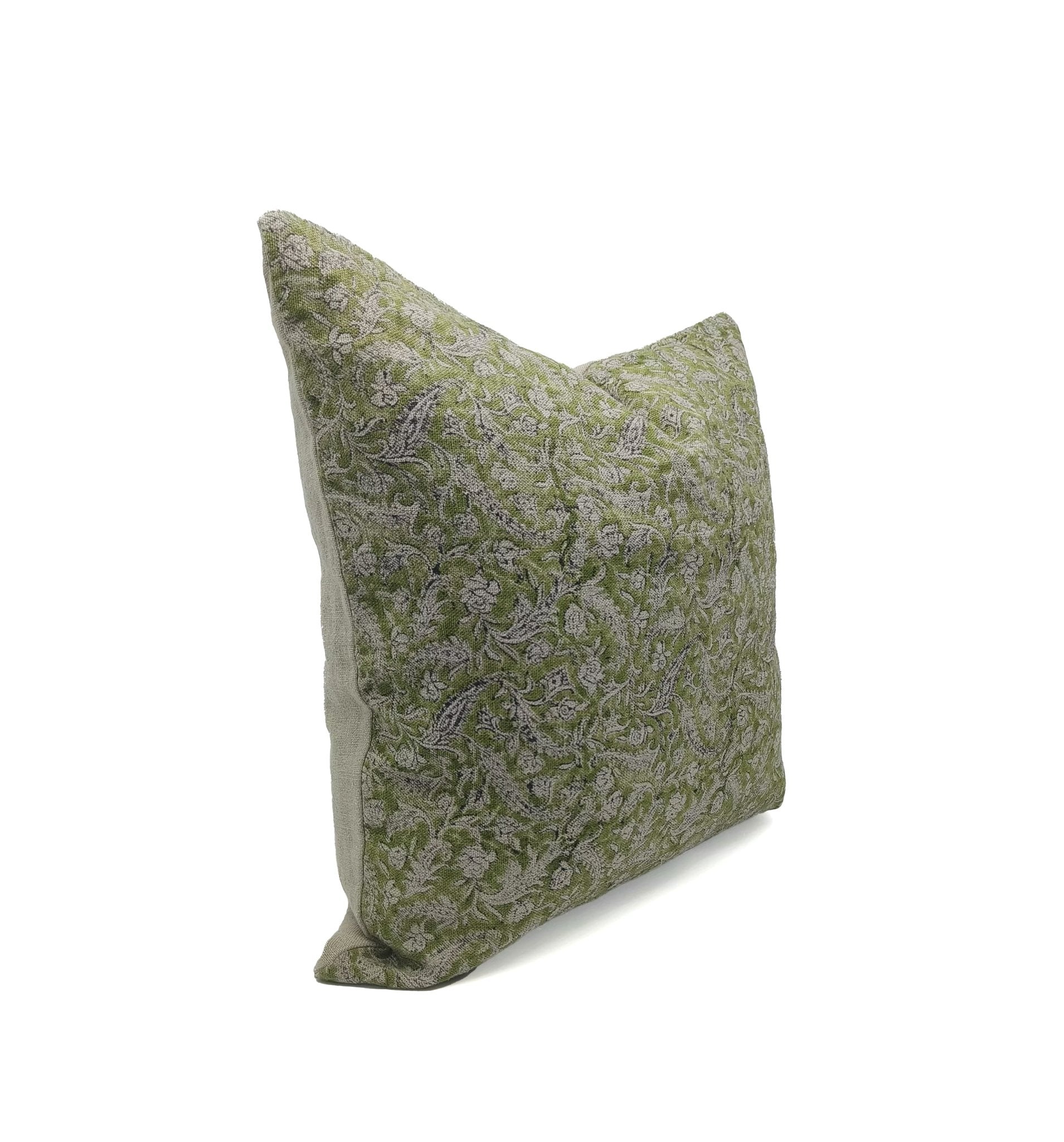 Square/Lumber block print pillow cover- Thick Linen- BLACK FOREST- GREEN - Fabdivine