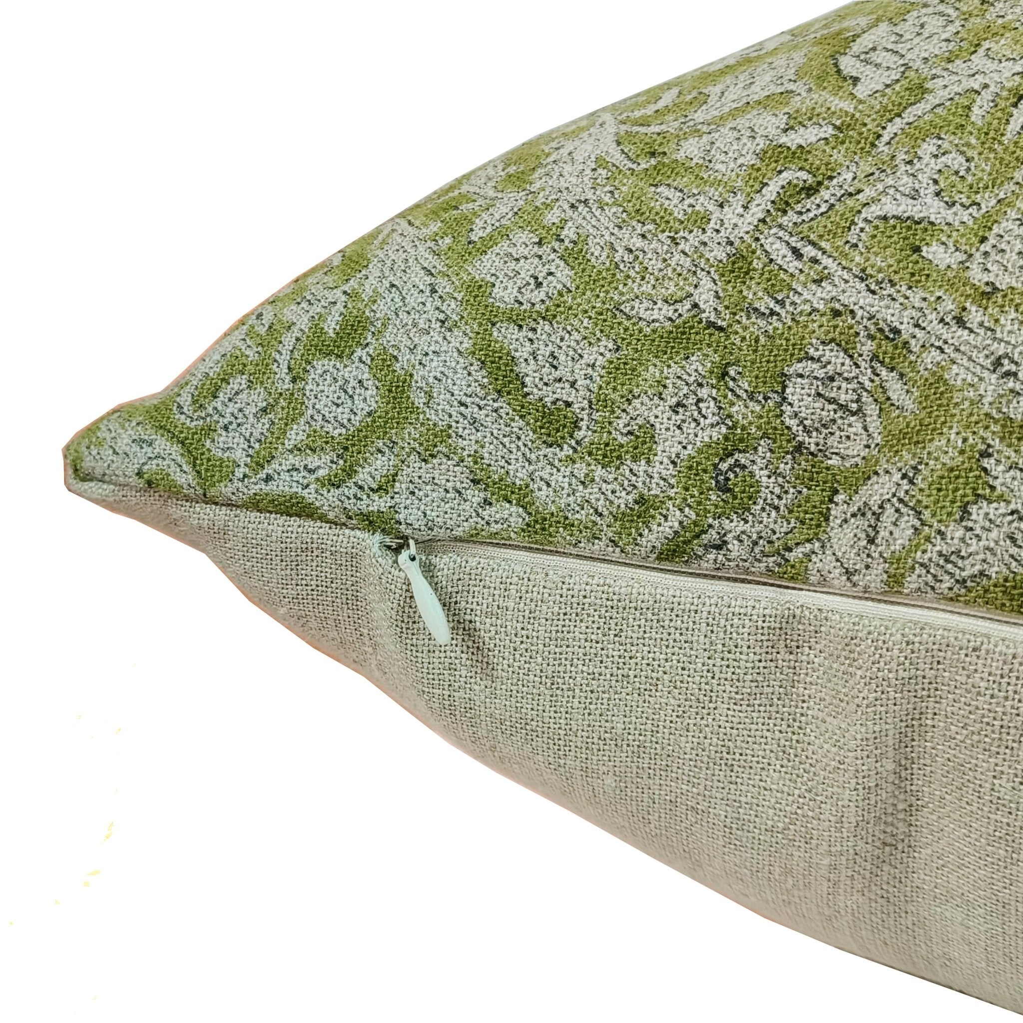 Square/Lumber block print pillow cover- Thick Linen- BLACK FOREST- GREEN - Fabdivine