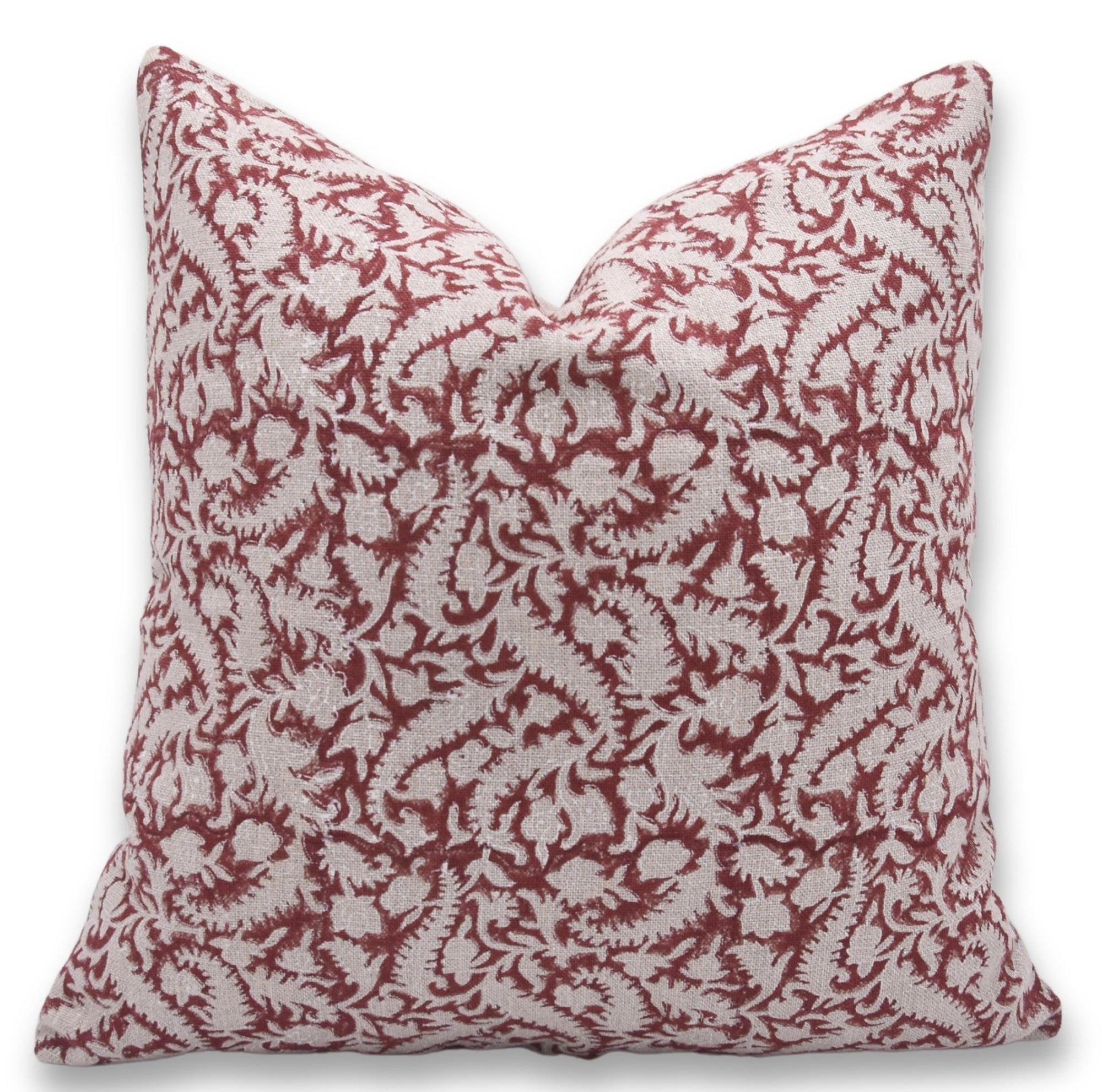 Block print Pillow cover for sofa, couch or bed- heavy linen- BLACK FOREST RED - Fabdivine