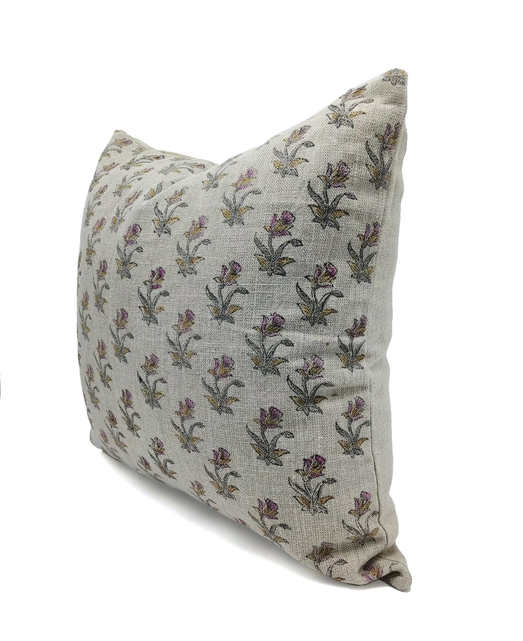 Thick Linen block print designer boho pillow/cushion cover- COASTAL TULIP - Fabdivine