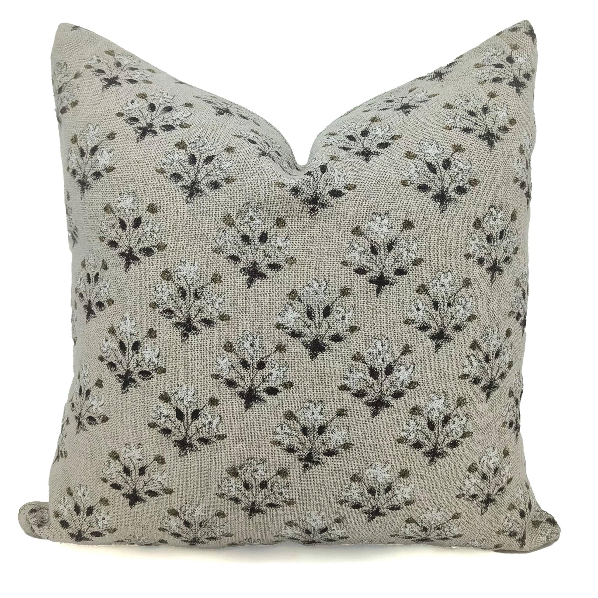 Block print Heavy Linen Pillow Cover - DIWALI FLOWER - FABDIVINE LLC