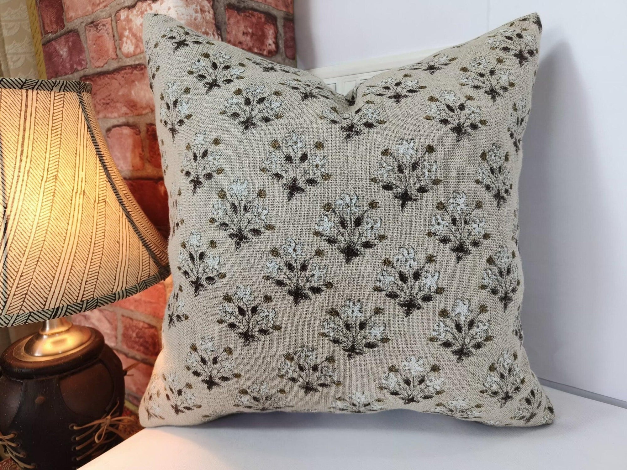 Hand Block Print thick/heavy linen designer pillow cover- DIWALI FLOWER - Fabdivine