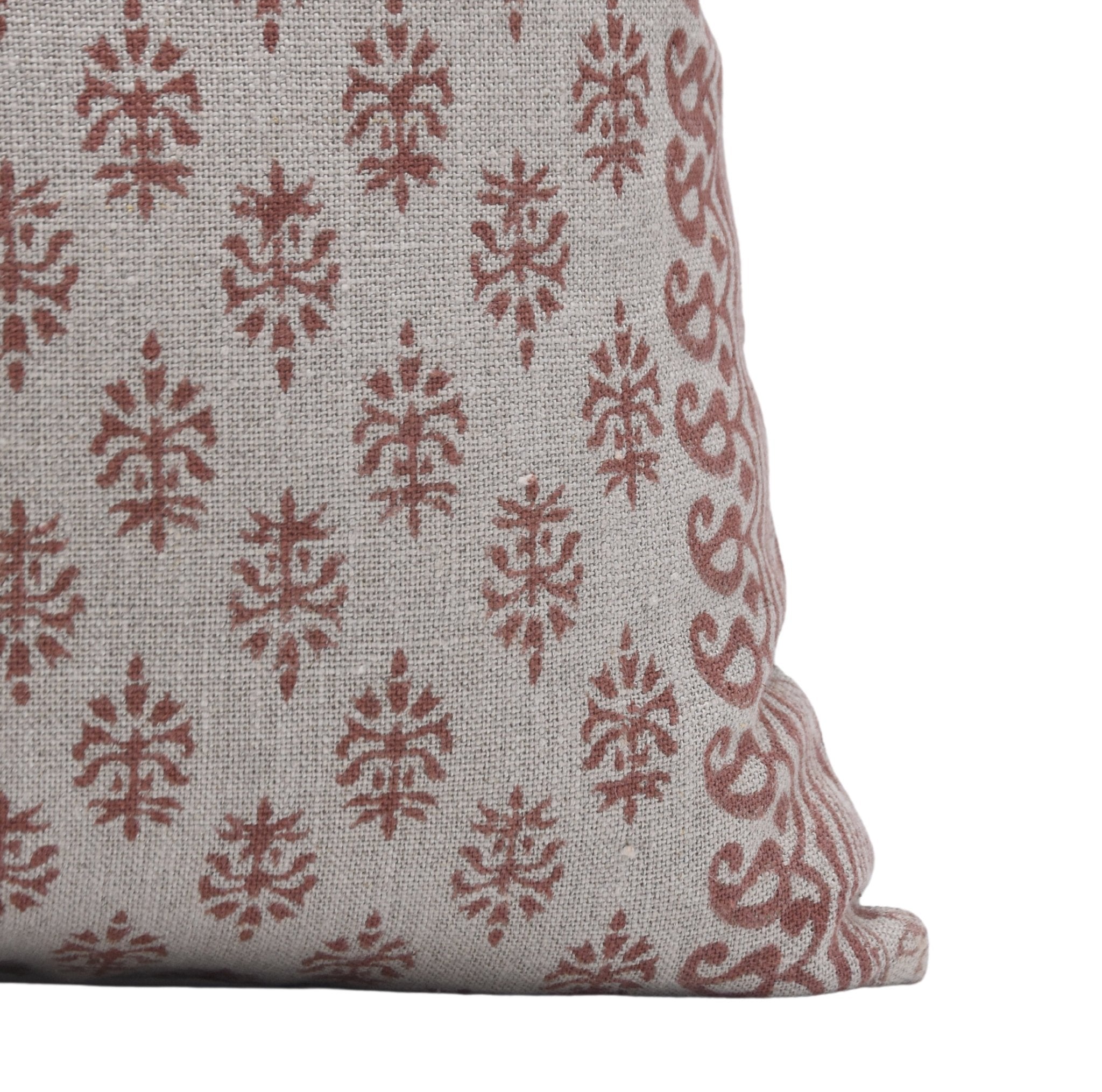 Designer Hand Block Print Thick Linen Throw Pillow Cover - FLORAL BAGH - Fabdivine