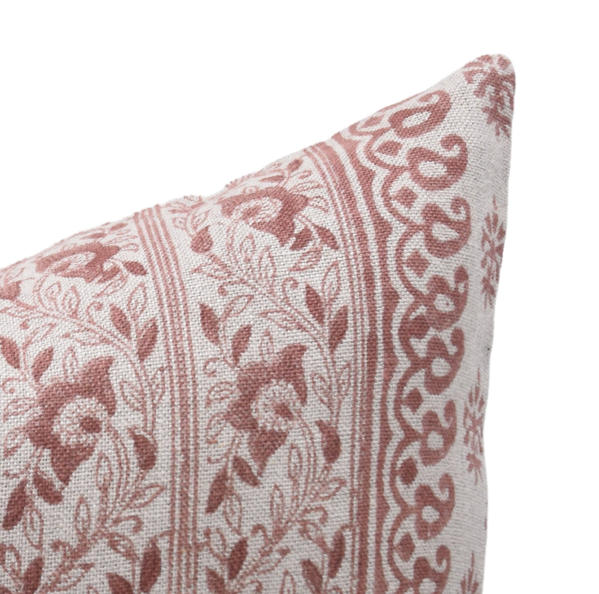 Designer Hand Block Print Thick Linen Throw Pillow Cover - FLORAL BAGH - Fabdivine