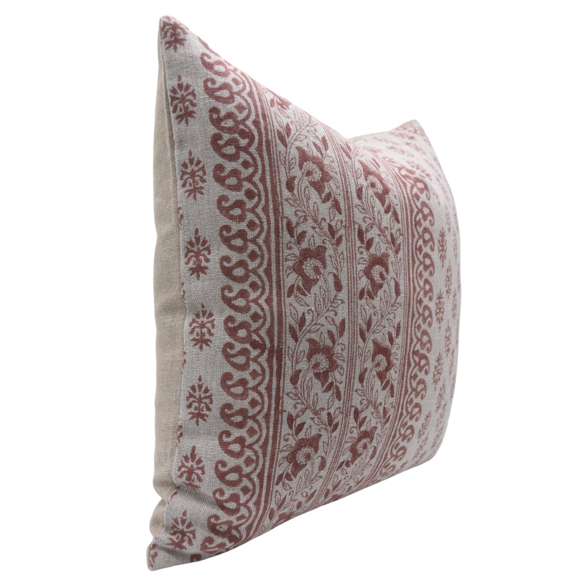 Designer Hand Block Print Thick Linen Throw Pillow Cover - FLORAL BAGH - Fabdivine