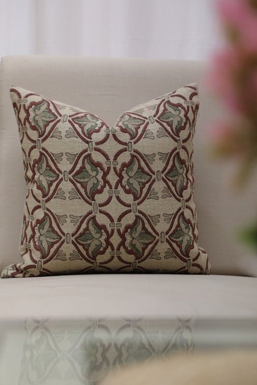 Think Linen block print designer boho pillow/cushion cover- HRIDYAVAN - Fabdivine