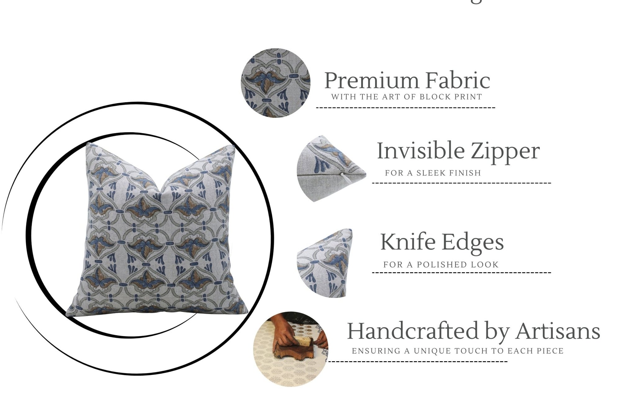 HRIDYAVAN Thick Linen designer pillow cover featuring Hand Block Print - Fabdivine