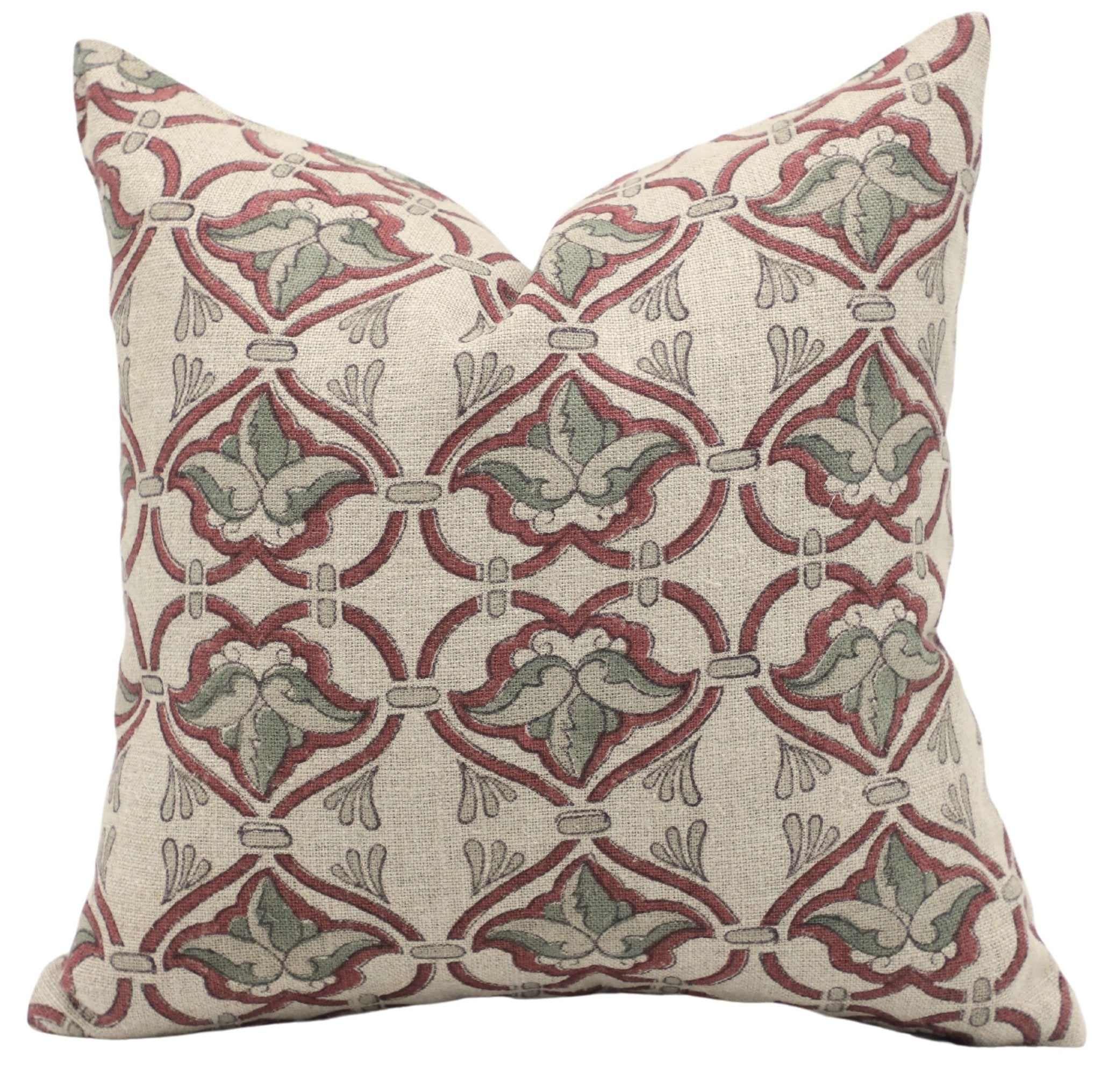 Think Linen block print designer boho pillow/cushion cover- HRIDYAVAN - Fabdivine