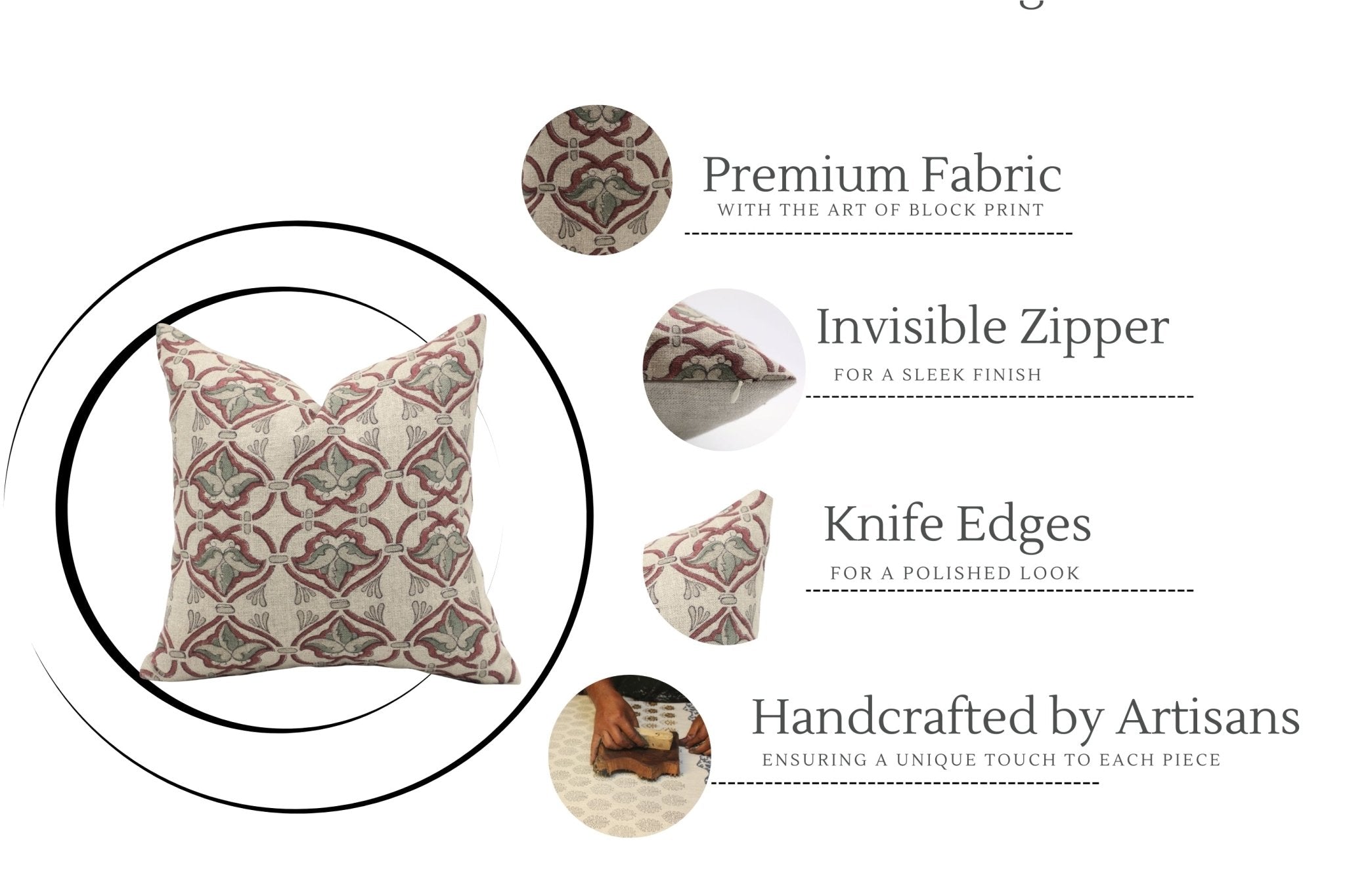 Think Linen block print designer boho pillow/cushion cover- HRIDYAVAN - Fabdivine