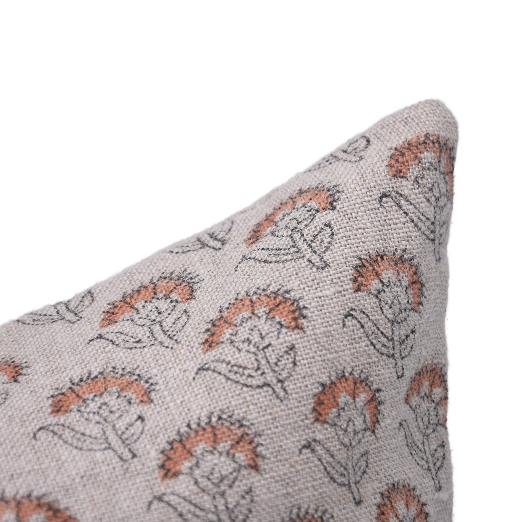 JUJU FLOWER Thick Linen Block Print Pillow Cover for Sofa, Couch, or Bed - Fabdivine