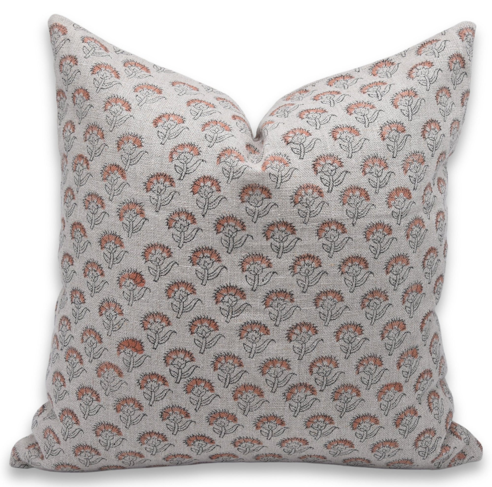 JUJU FLOWER Thick Linen Block Print Pillow Cover for Sofa, Couch, or Bed - Fabdivine