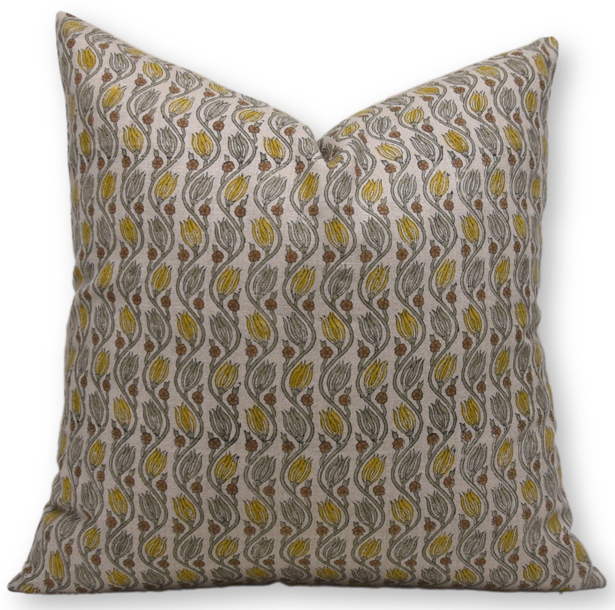 Thick linen boho pillow cover with block print design - KER SANGRI - Fabdivine