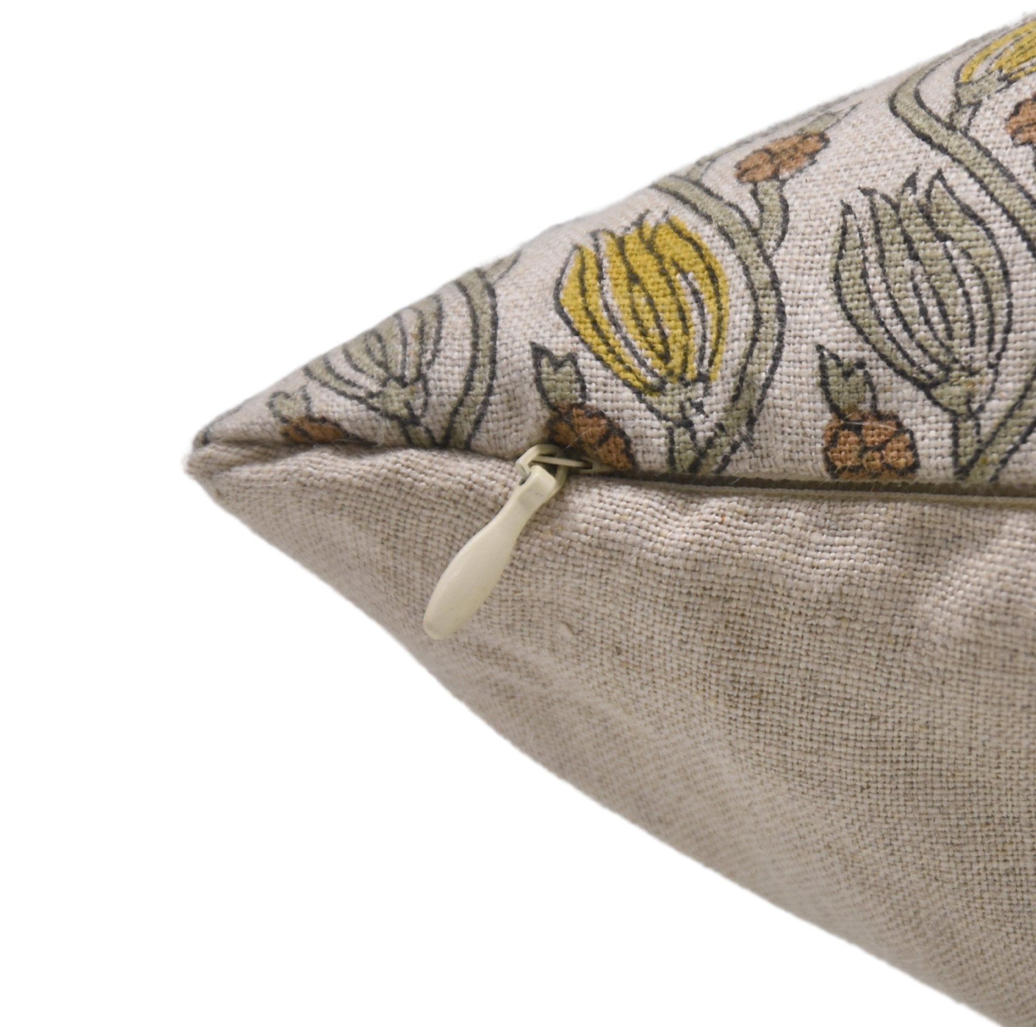 Thick linen boho pillow cover with block print design - KER SANGRI - Fabdivine