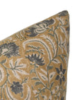 Square block print pillow cover in thick linen - KUNDANVAN - Fabdivine