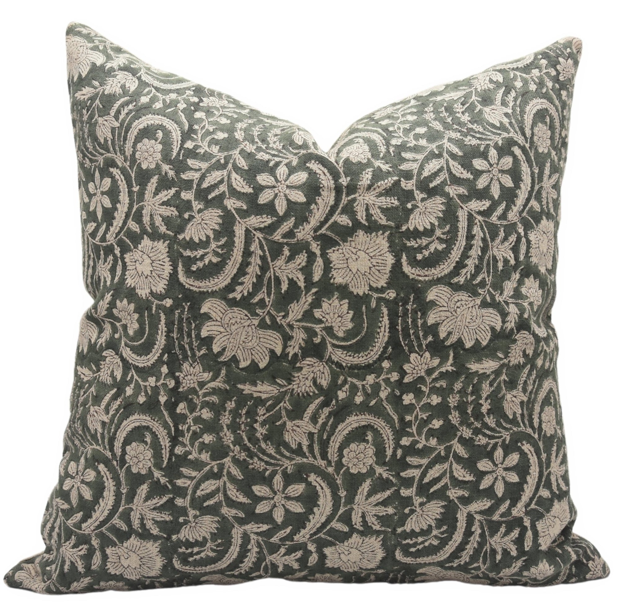 Block print Heavy Linen Pillow Cover - KUNDANVAN - Fabdivine