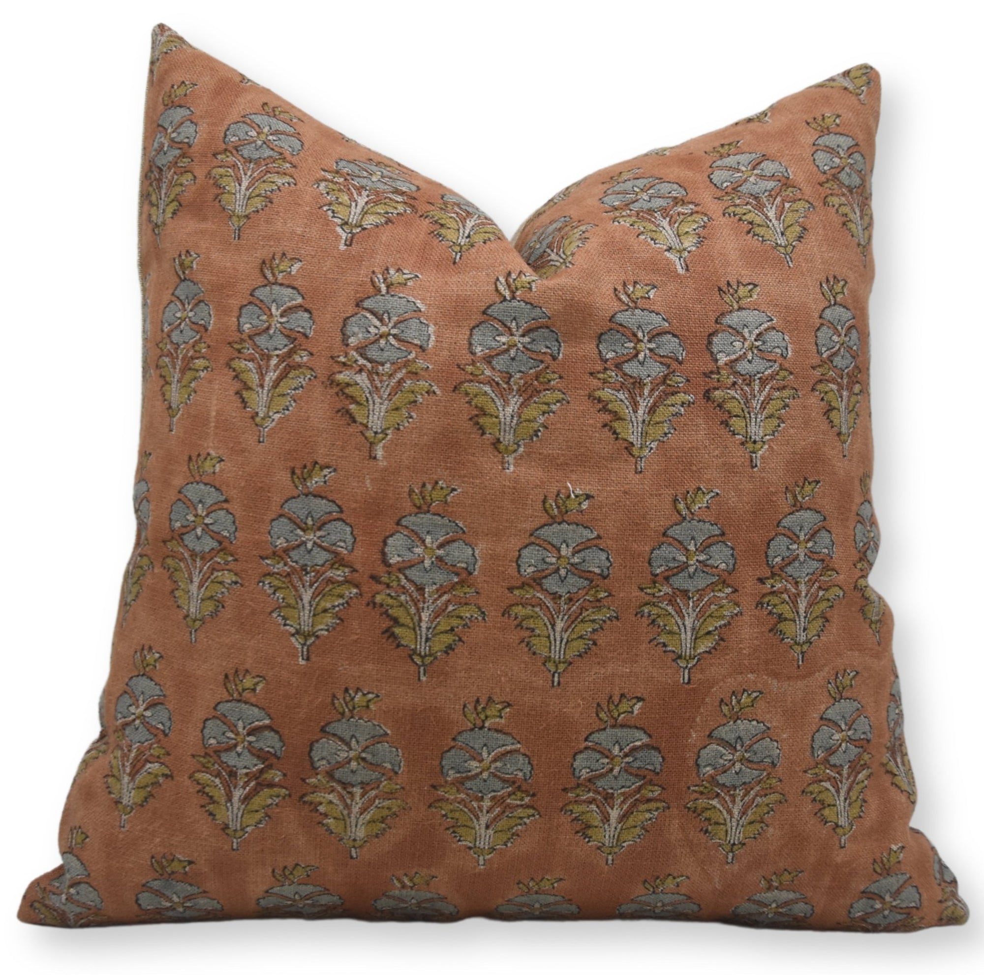 Block print Thick Linen throw pillow cover- MOR MUKUT - Fabdivine