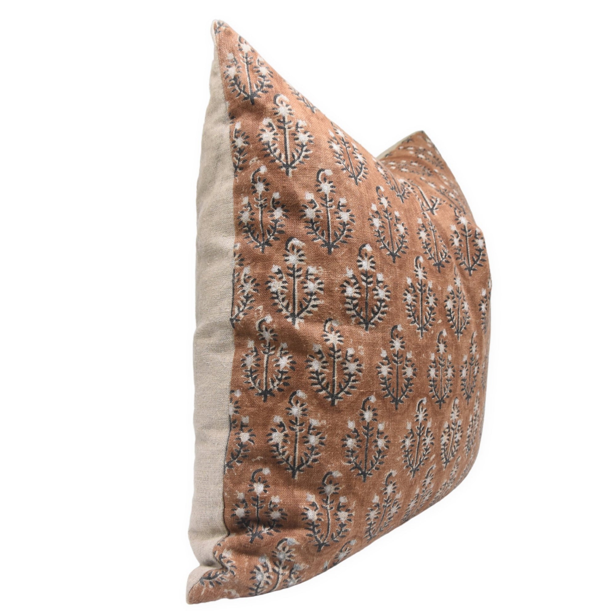 Block print thick linen throw pillow cover- NEEL GAGAN - Fabdivine