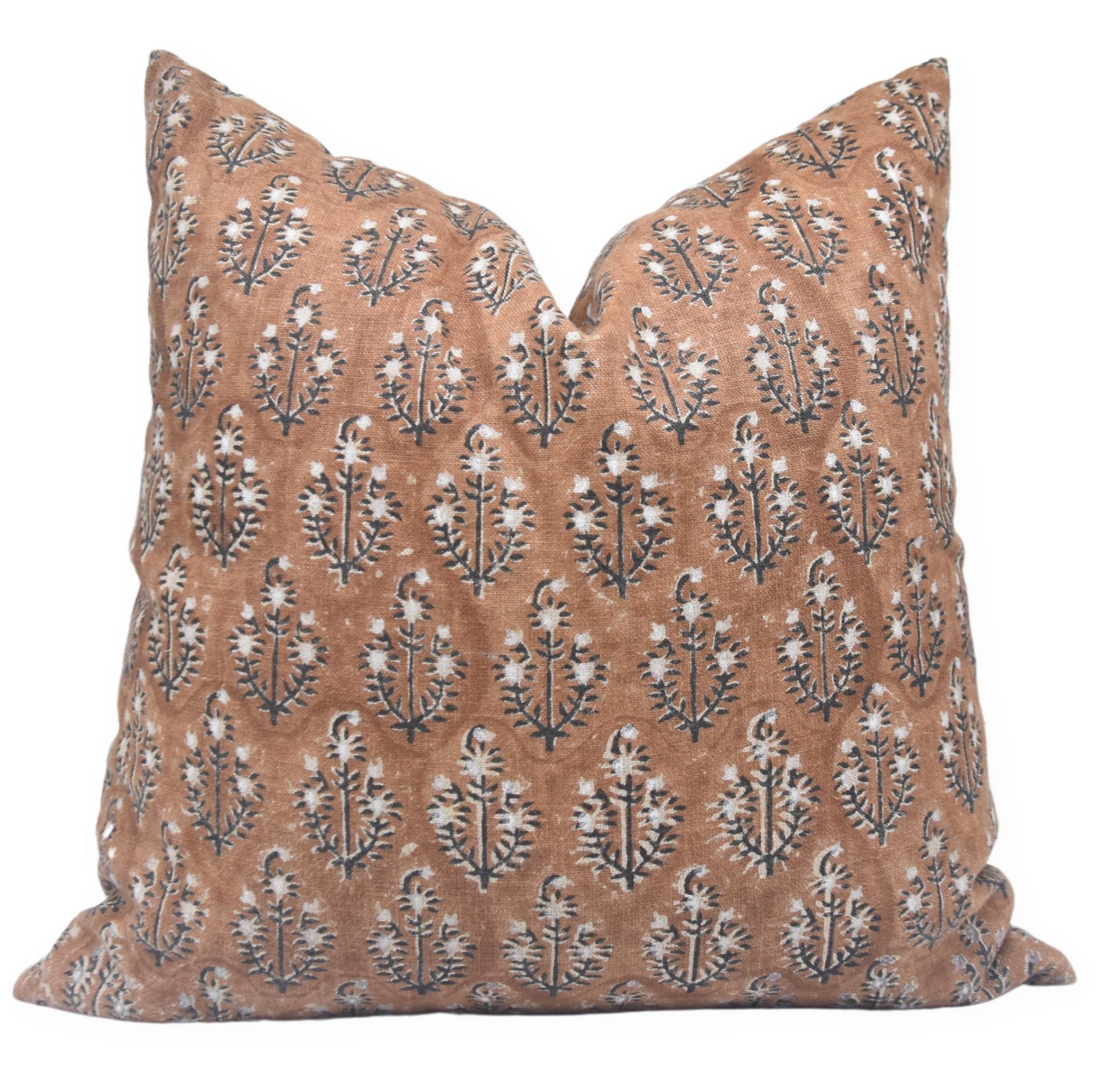 CAROB | shops Designer Dark Brown Floral Linen Pillow Cover, Floral Block Print Pillow, Farmhouse Pillow, Brown Floral Pillow, Dark Brown Pillow