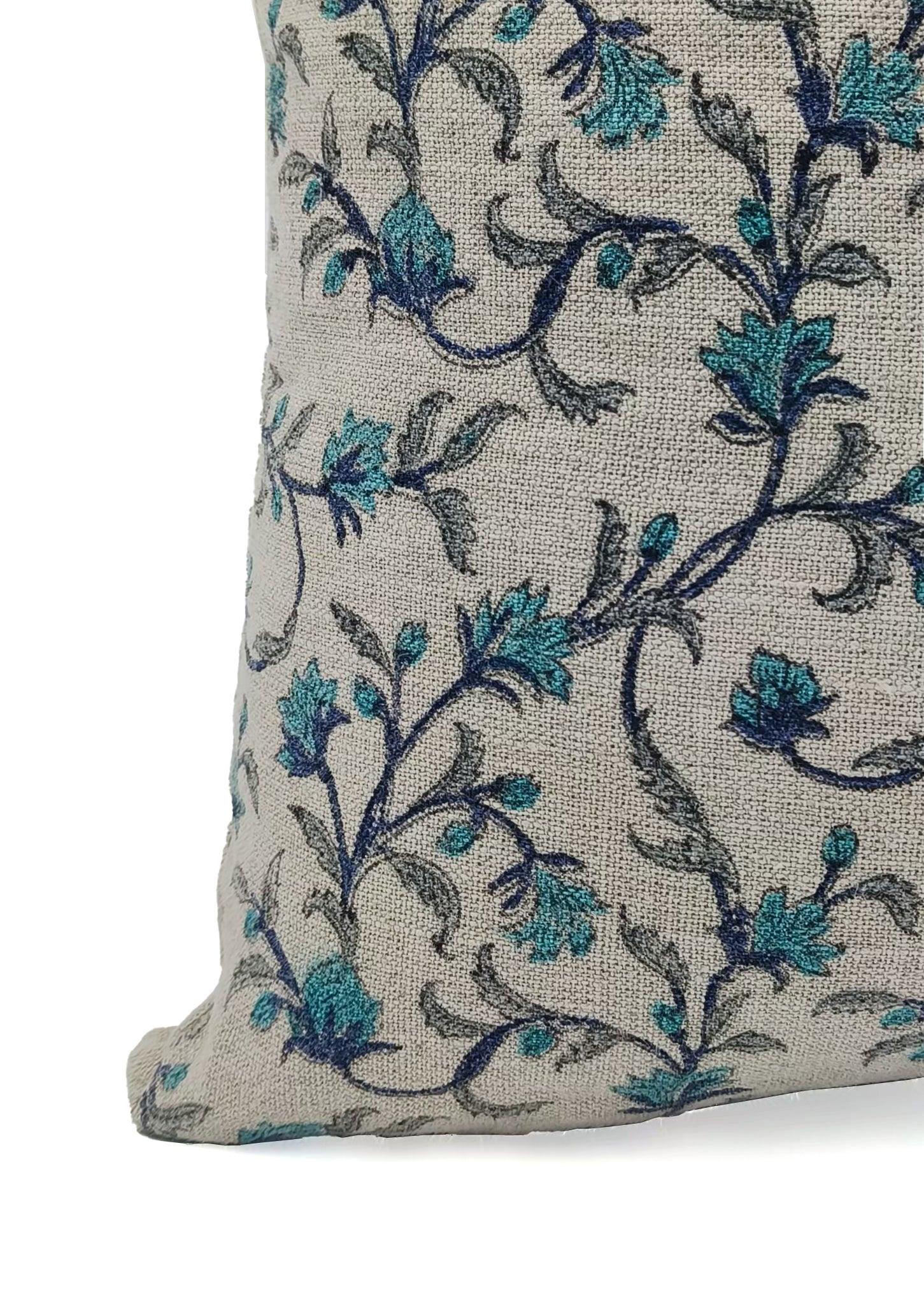 Hand Block Print thick linen designer pillow cover- PUSHP VARSHA - Fabdivine