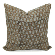 Block print Pillow cover for sofa, couch or bed- thick/heavy linen- TULSI BUTI- BROWN - Fabdivine